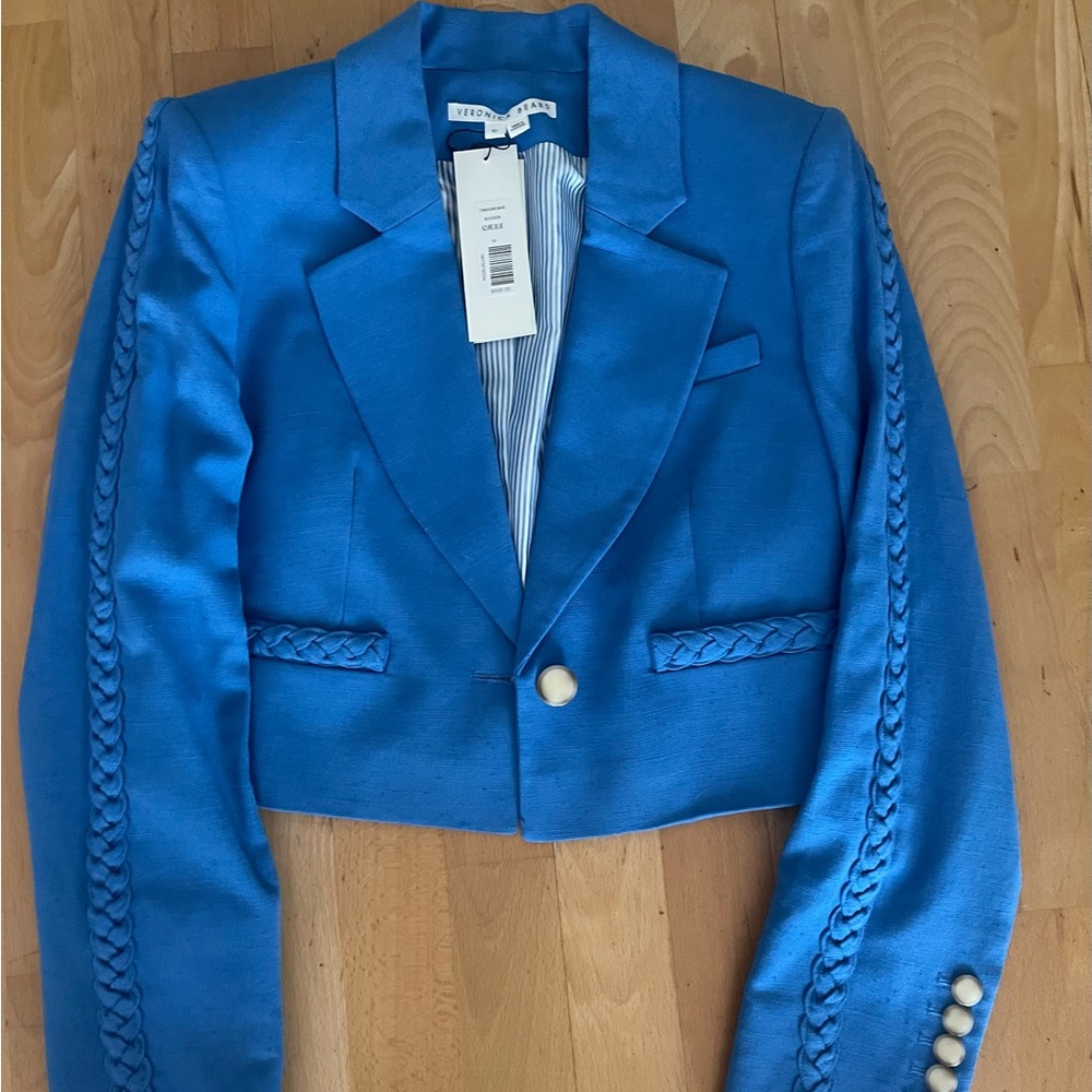Veronica Beard Behren Cropped Jacket Azure Blue Size 10